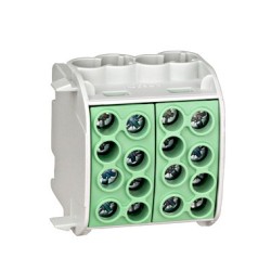 Clemă derivaţie, 35mm², 4 intrări-4 ieşiri, Verde Cupru