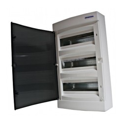 Dulap distrib. montaj apl, 3 rânduri, 36UH, uşă transp.