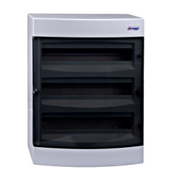 Dulap distrib. montaj apl, 3 rânduri, 54UH, uşă transp.